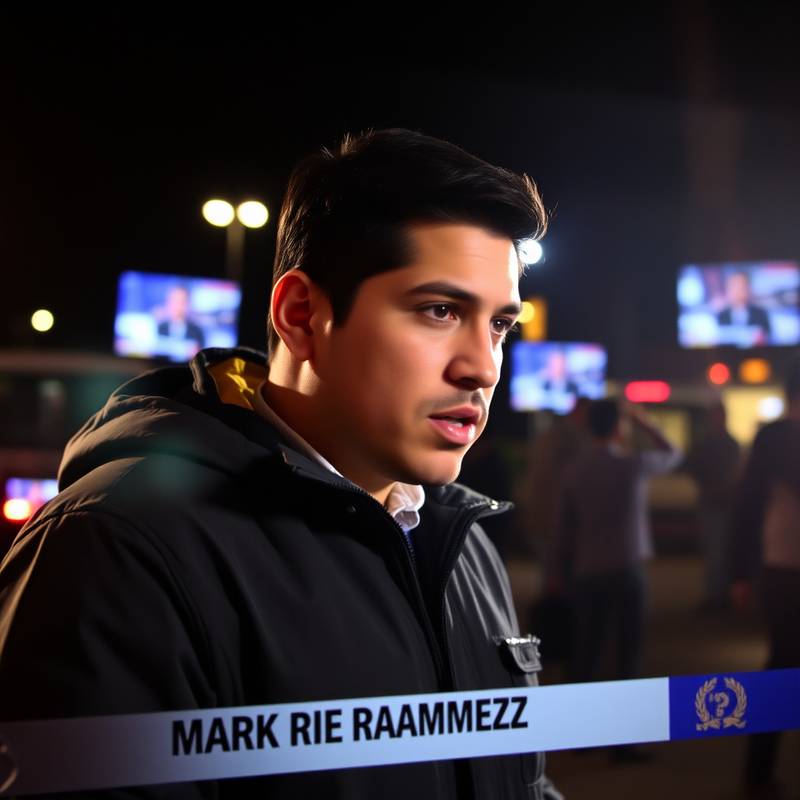 Action shot of Mark Ramirez reporting live