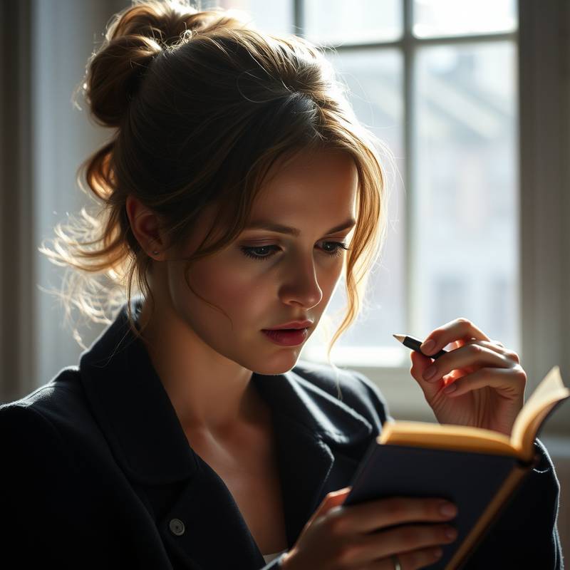 Concentrated Olivia Moore editing text